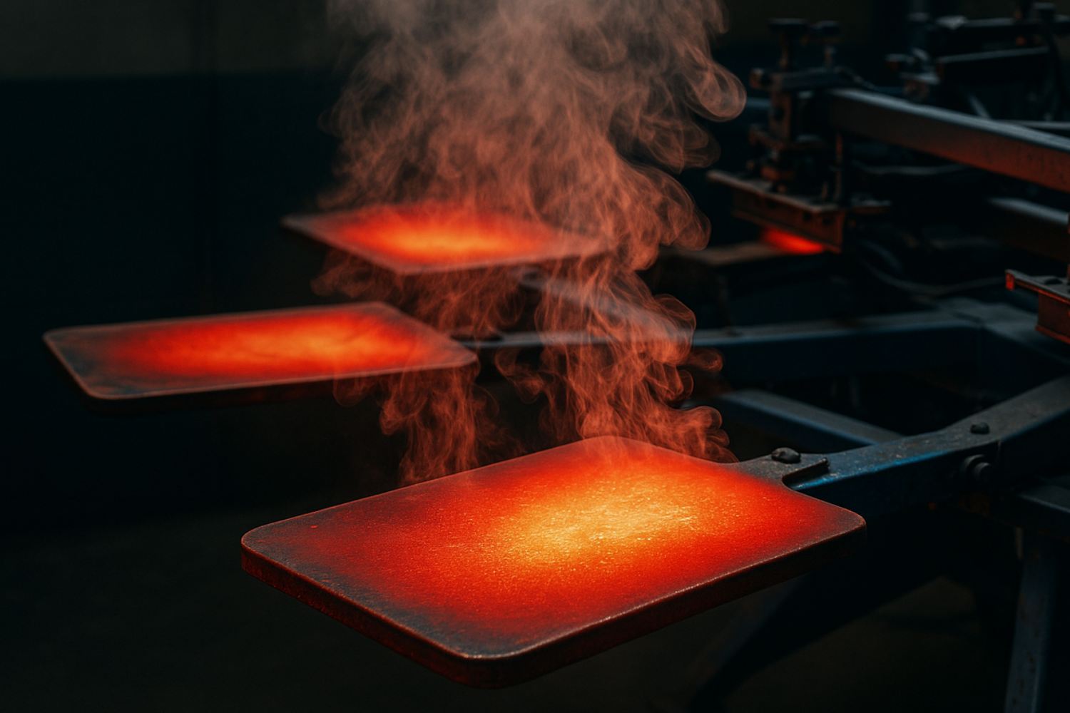 burning hot pallets, so hot they're red and smoking